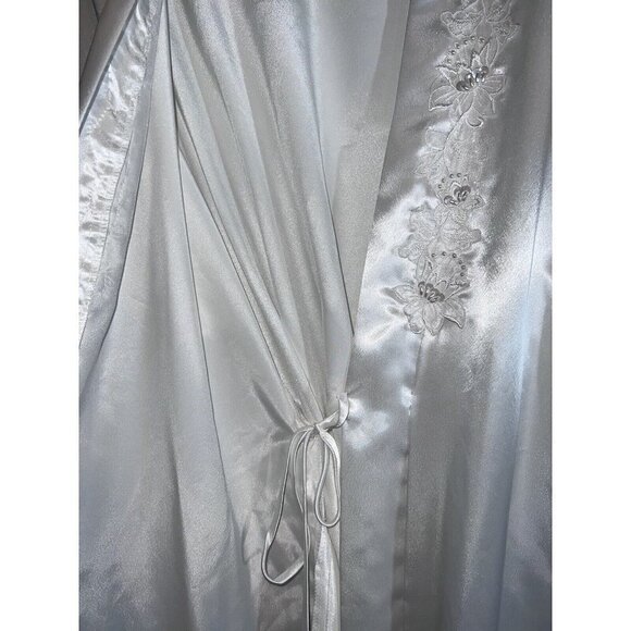 Vintage CALIFORNIA DINASTY White Satin Sexy Bridal Kimono Robe Embellished - Picture 5 of 12